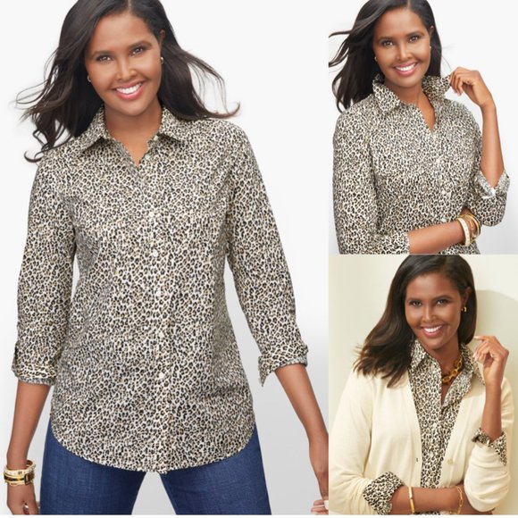 Talbots animal print fitted button up shirt sz 10P - Picture 1 of 14